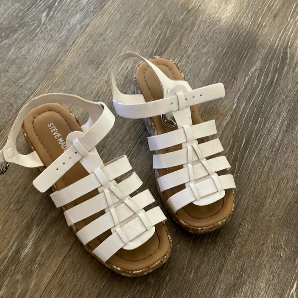 Steve Madden White Gladiator Sandals with Cork Footbed